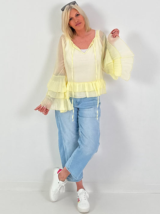 Light tunic with ruffles - yellow