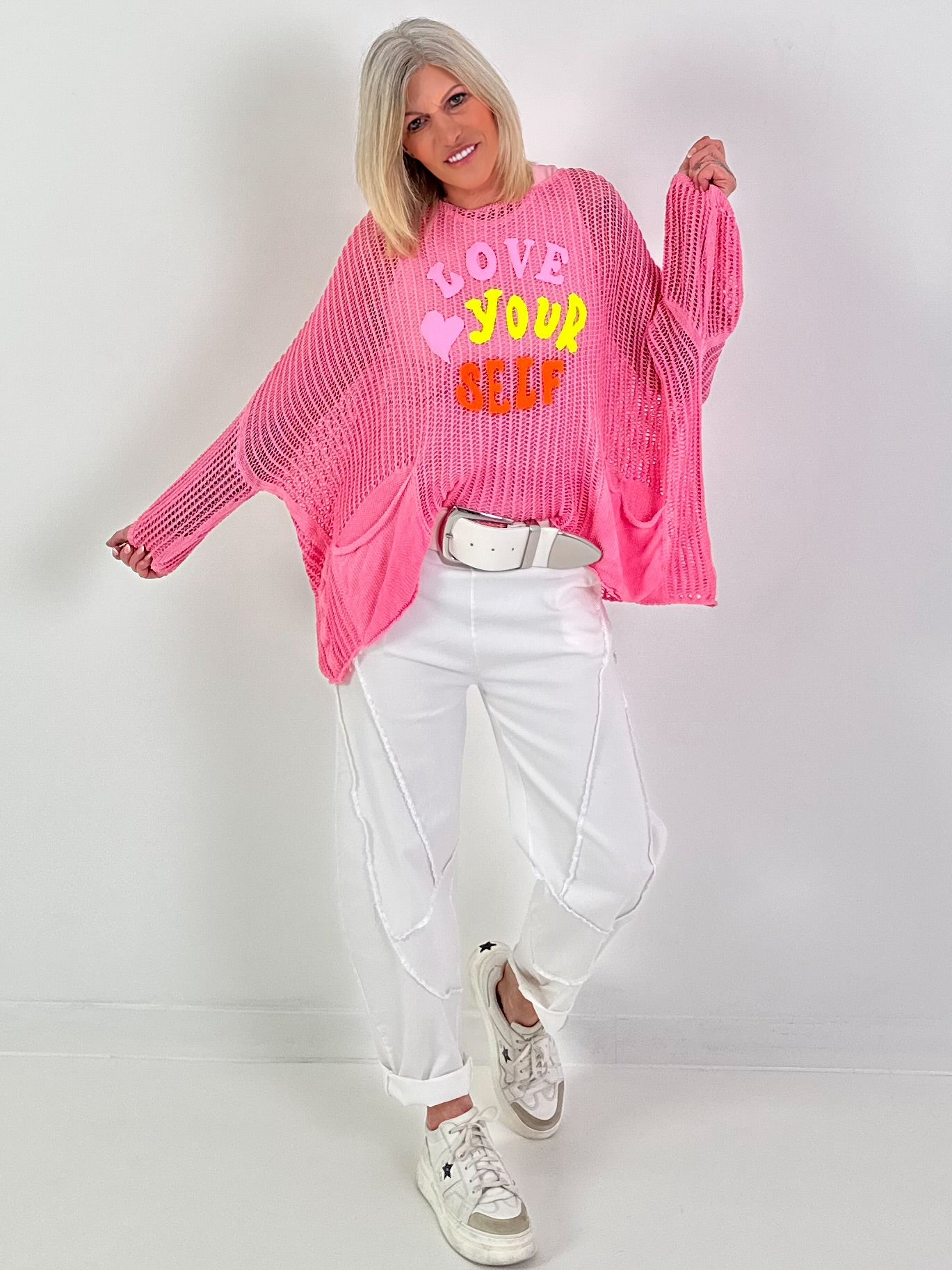 Häkelpullover love yourself - rosa