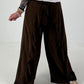 Wide-leg trousers with tie frill - chocolate