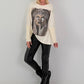 Sweater mit Stulpenärmeln und Strassmotiv Queen - beige