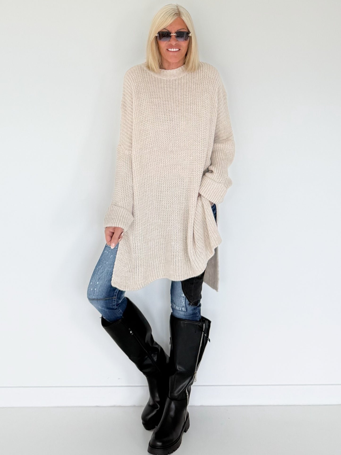 Long Strickpullover - beige
