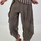 Balloon Linen Trousers with Fringe Details - taupe
