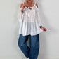 Tunika mit Lochstickerei und Off-Shoulder Cut-Outs - weiss