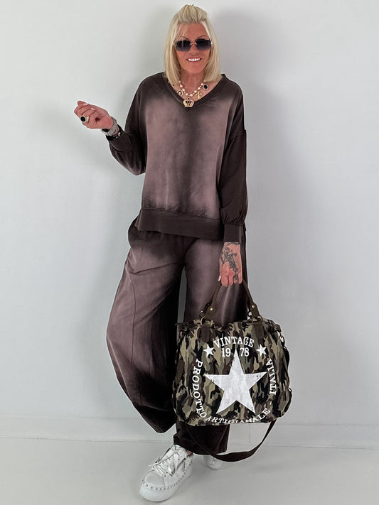 Lässiges Sweatshirt im Used-Look - mokka