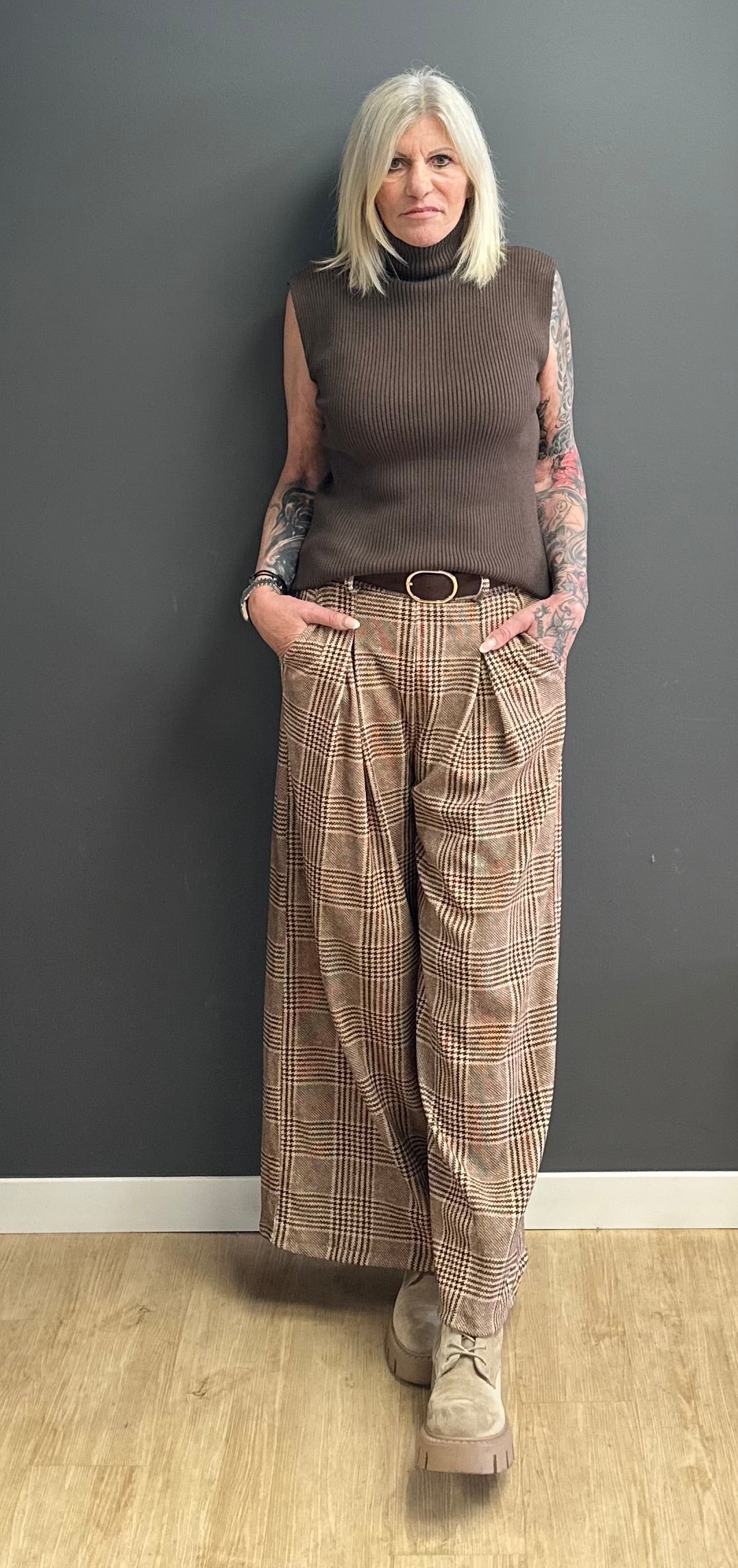 Checked Marlene trousers model "Check Class" - brown-multicoloured