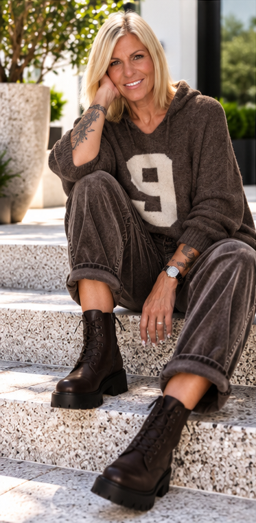 Soft balloon corduroy trousers with belt - stone-washed mocha