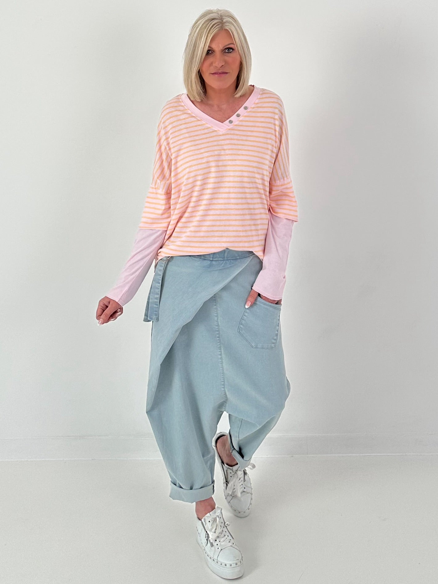 Shirt mit Streifen - apricot-rosa