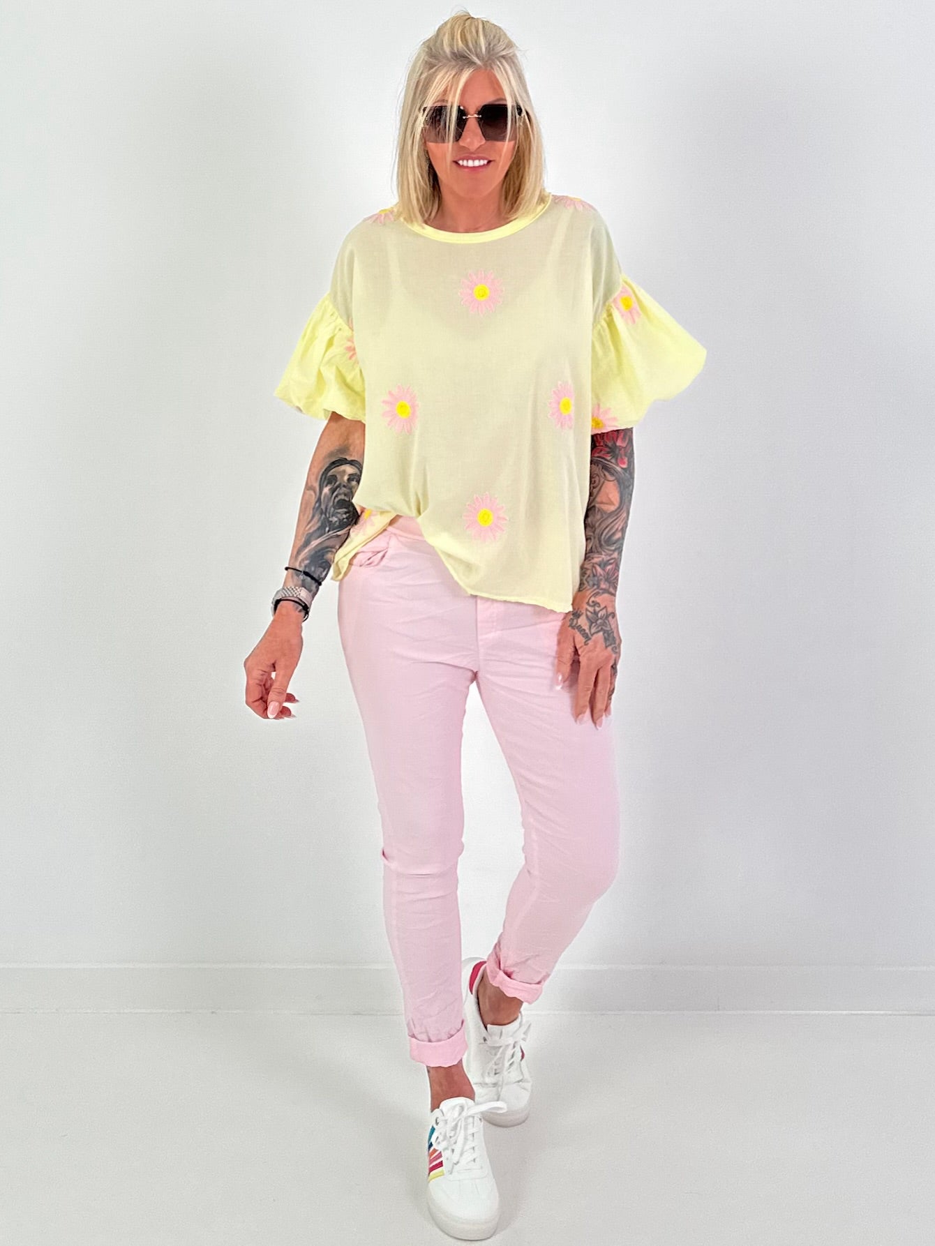 Blouse shirt with puff sleeves - yellow