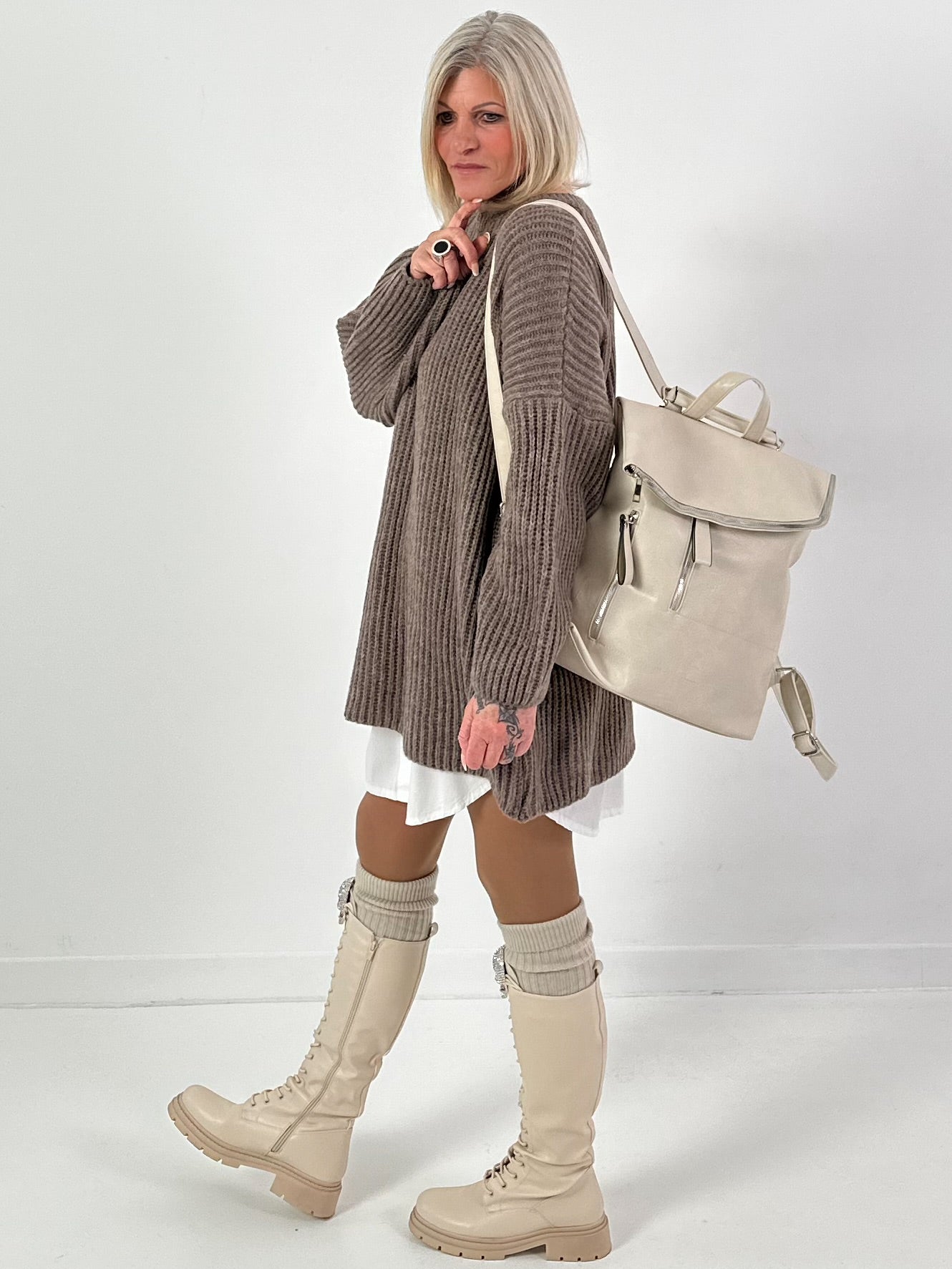 Long sweater model "Rib Relaxe" - taupe