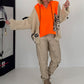 Oversized Grobstrick-Hoodie mit Sweat-Einsatz  - neonorange-beige ( lieferbar ab ca. 27.09.26)