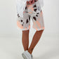 Leinen Short mit Batik Muster - weiss-neonorange-dunkelbraun