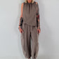 Grobes Baumwoll Top mit Rüschenkragen - taupe