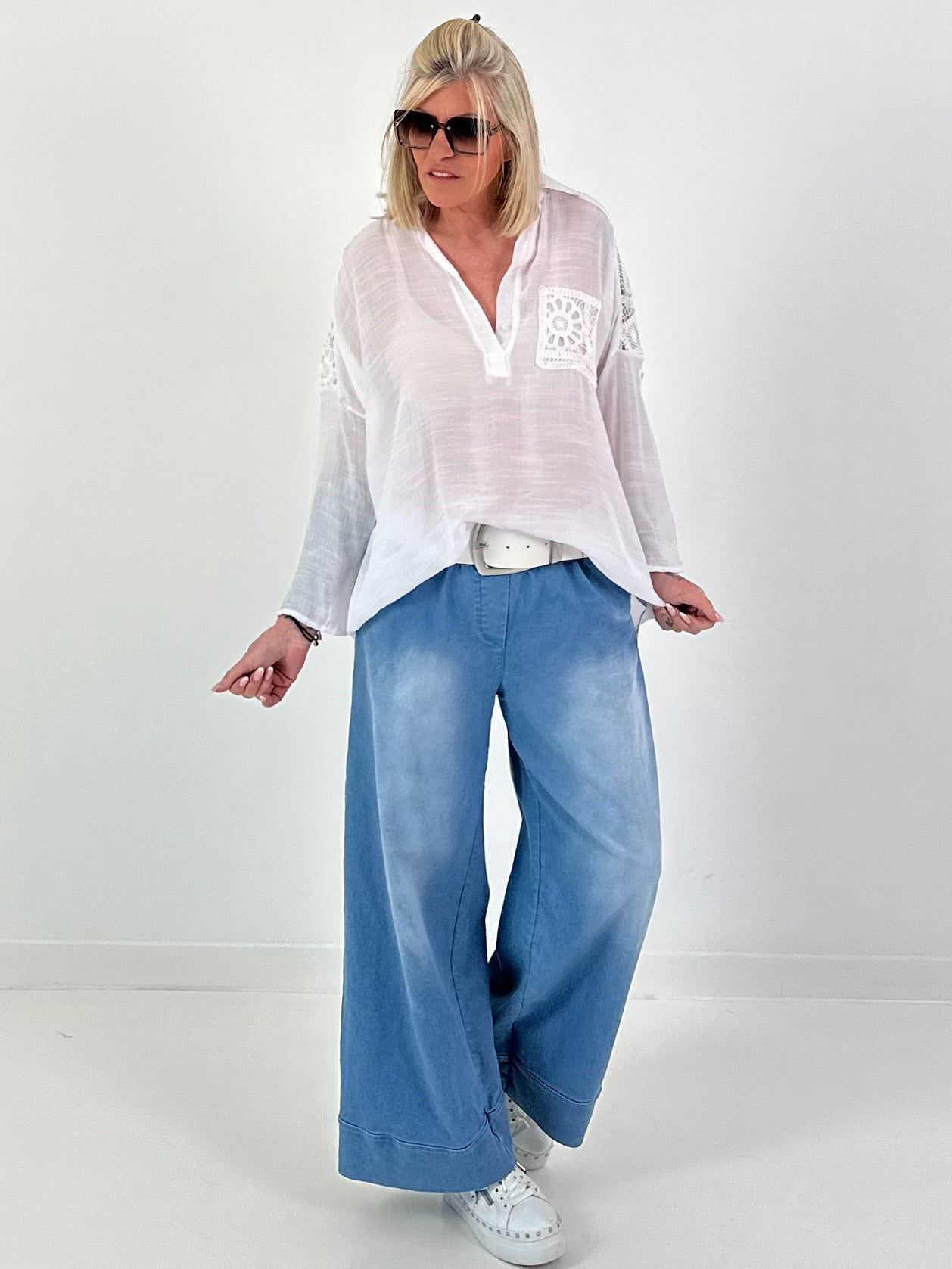 Tunic with crochet inserts - white