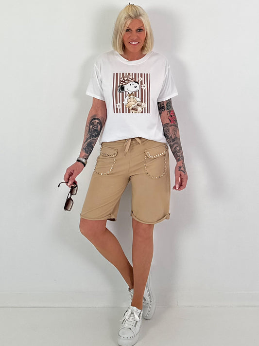 T-Shirt mit Front Comic-Print - weiss-braun