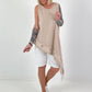 Asymmetric long top with eyelets - beige