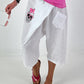 Short Linen Baggy with Overlap and Skull Detail - white