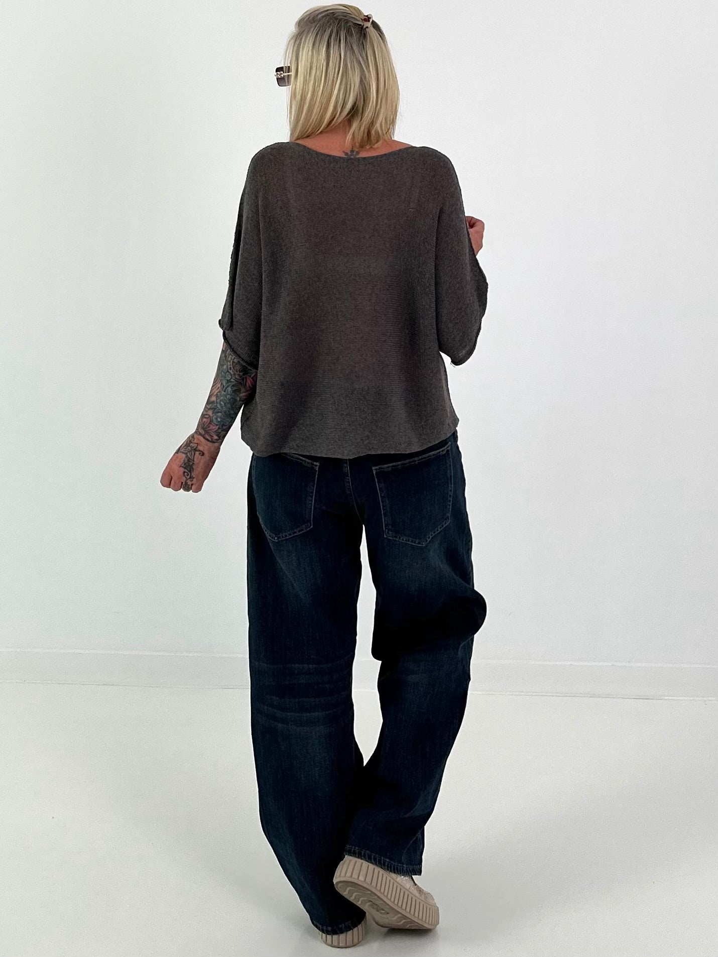Lightweight Sweater with Half Sleeves - anthracite