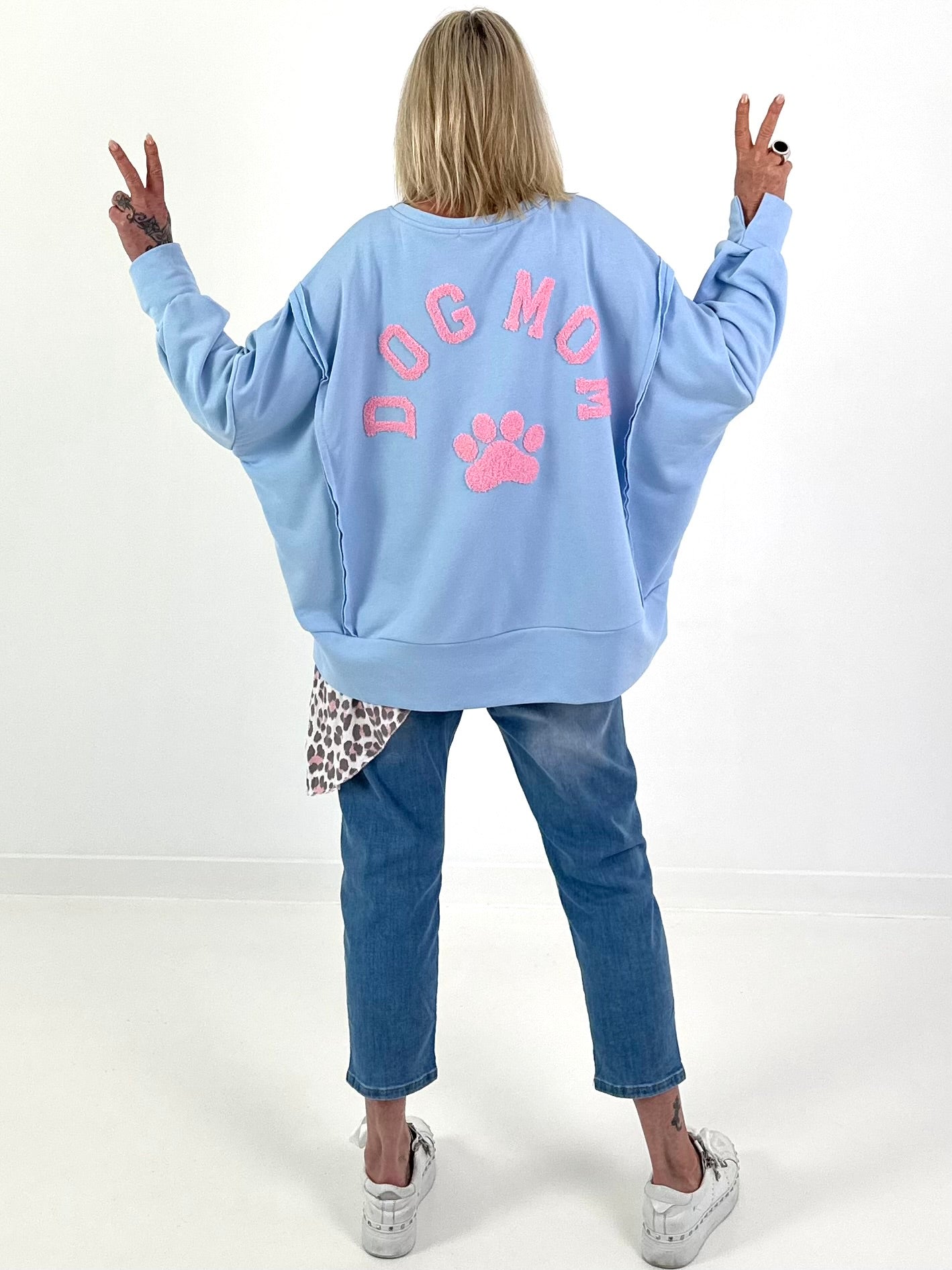 Oversized Sweater Dog Mom - Light Blue