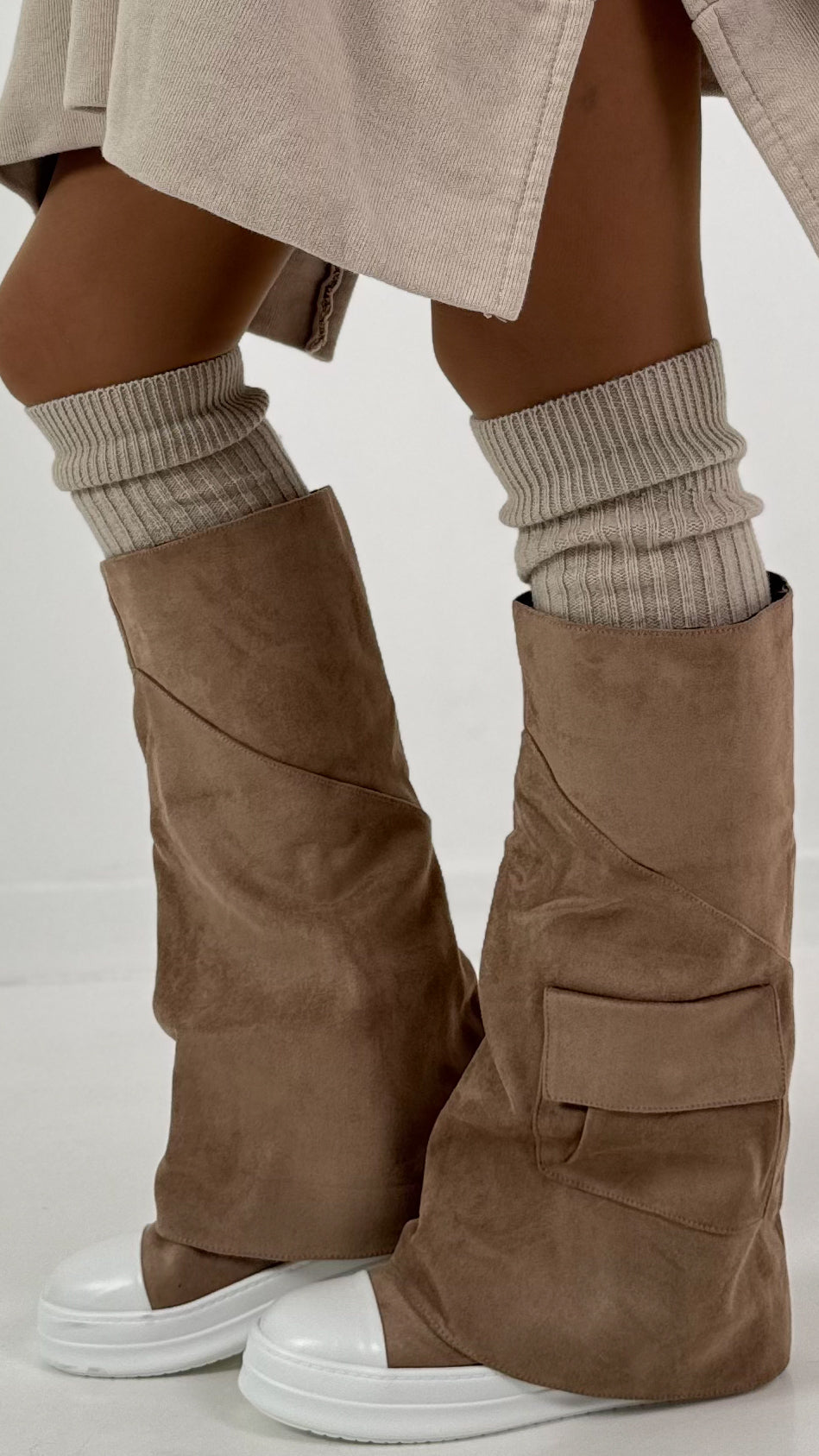 Suede-look boots, model "Utility" - taupe