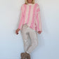 Gestreepte trui met trompetmouwen - beige-roze