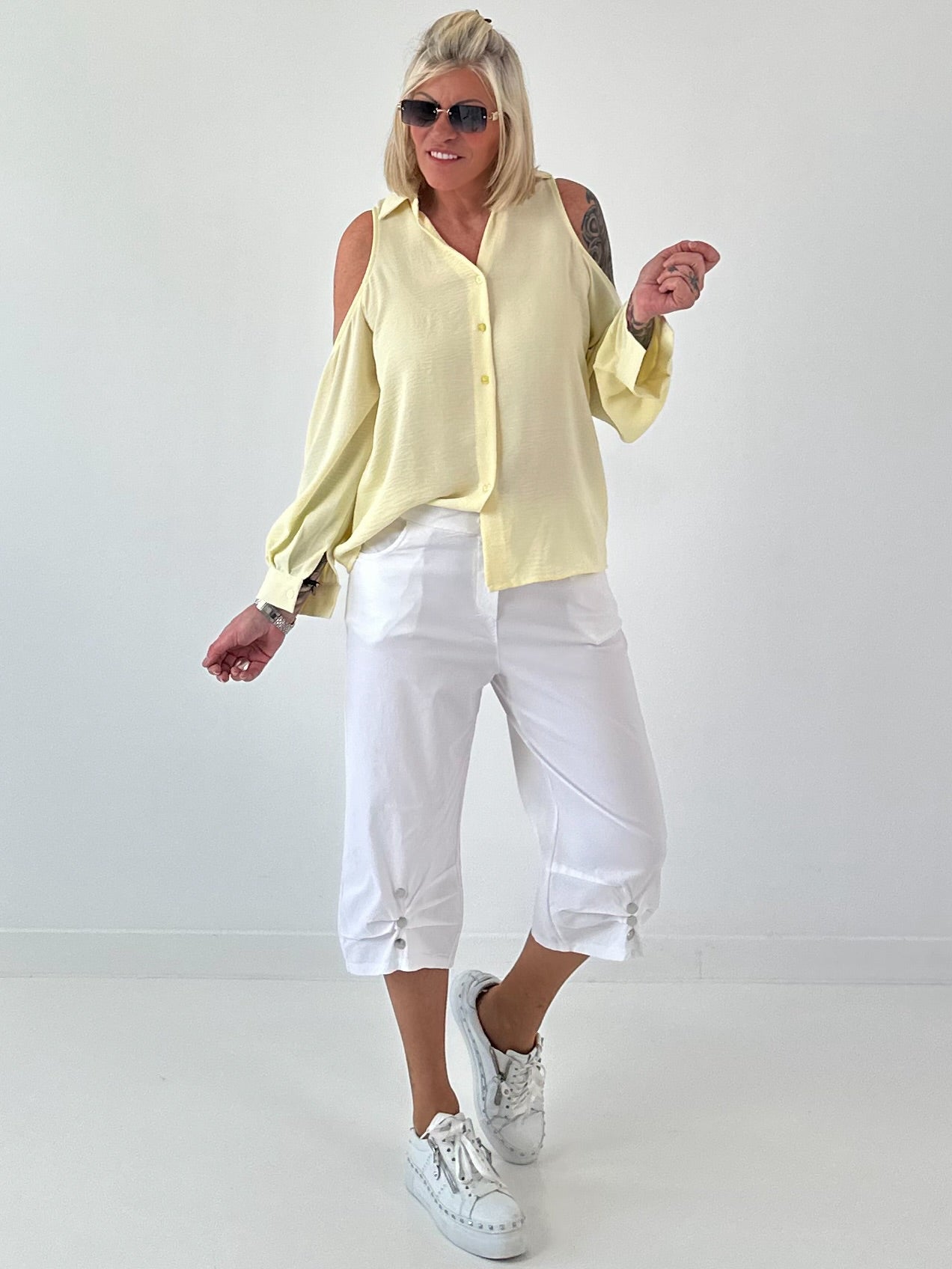 Bluse mit cold shoulder Detail - gelb