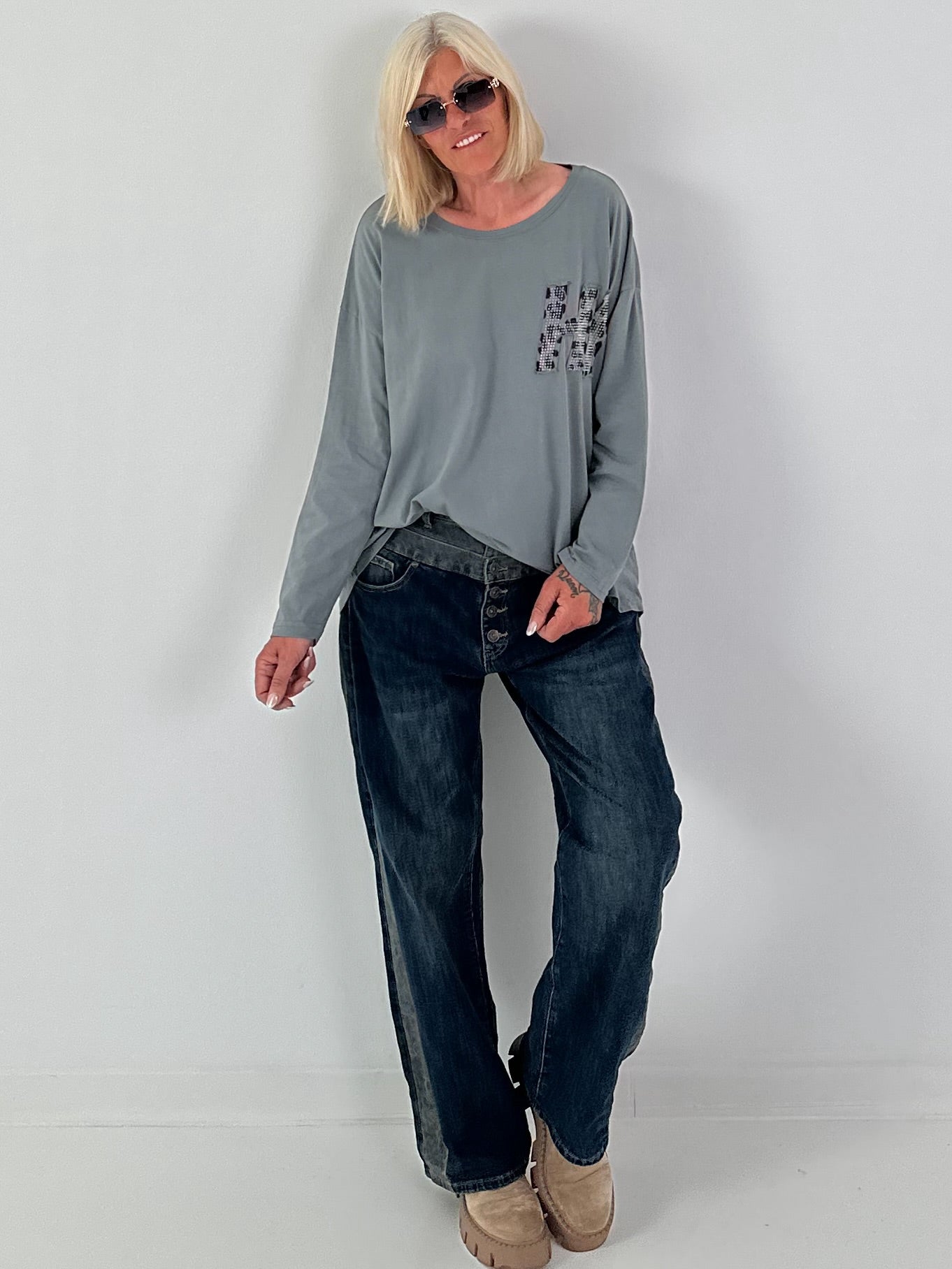 Shirt met 3D Leo letters - grijs