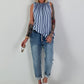 Striped top with ruffled collar - light blue-blue