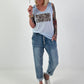 Feinstrick Top mit Leo Patch - hellblau