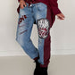 Jogg-Jeans im Used Look Love & Rock - denim-burgundi