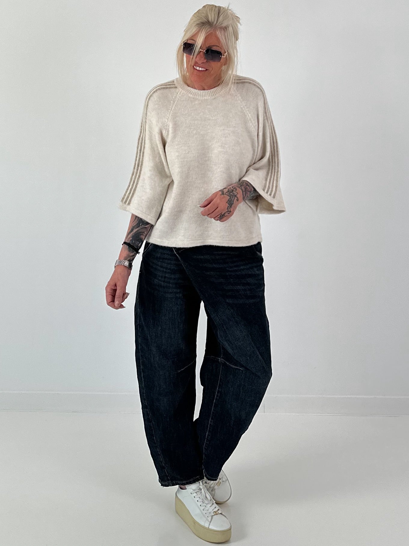 Pullover mit halbem Arm - beige