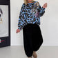 Sweater in all-over leopard print with rhinestone and glitter smileys - light blue-multicolored