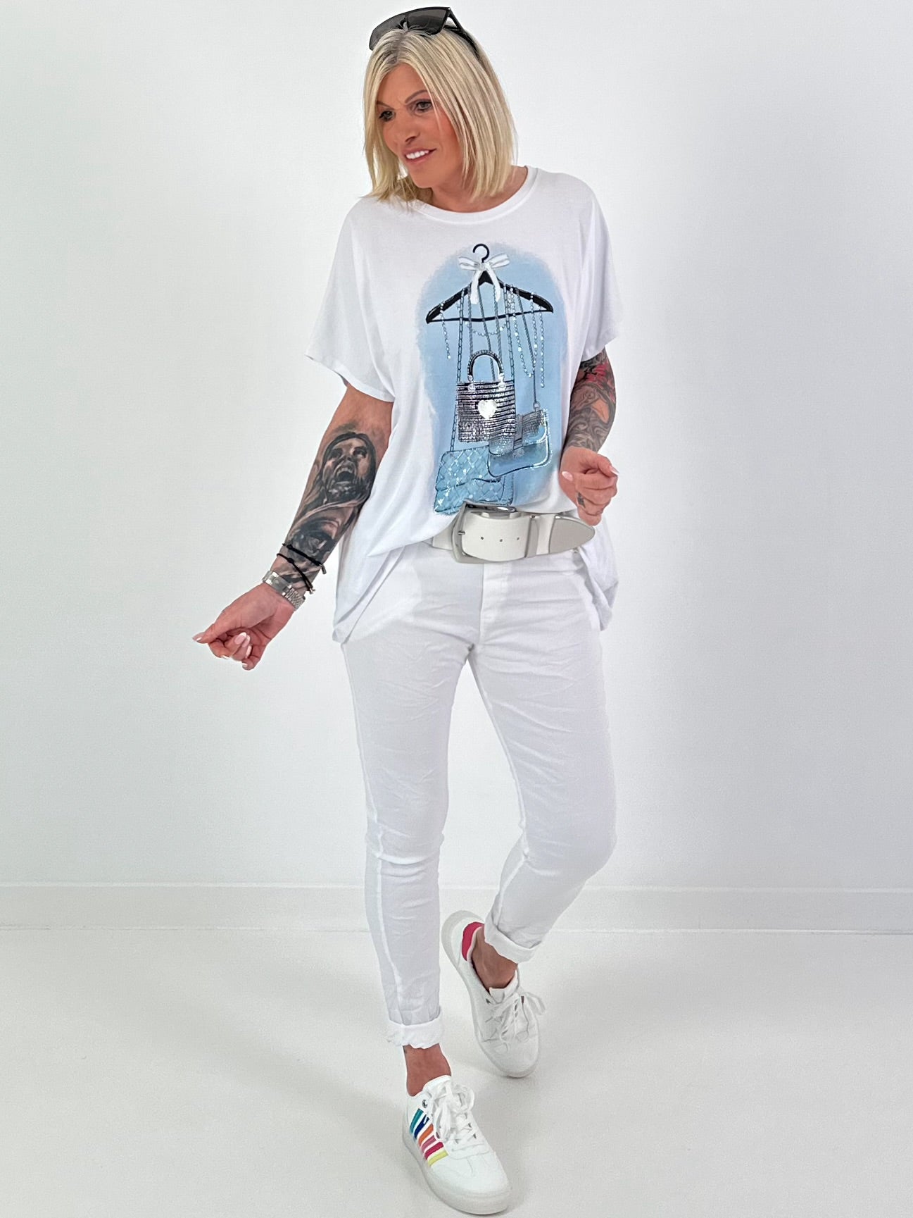 T-Shirt Glitter Bag - white-light blue
