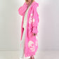 Oversized Strickmantel mit Kapuze Modell "Skull" - rosa-weiss