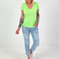 Ribbed T-shirt with fringe - neon green