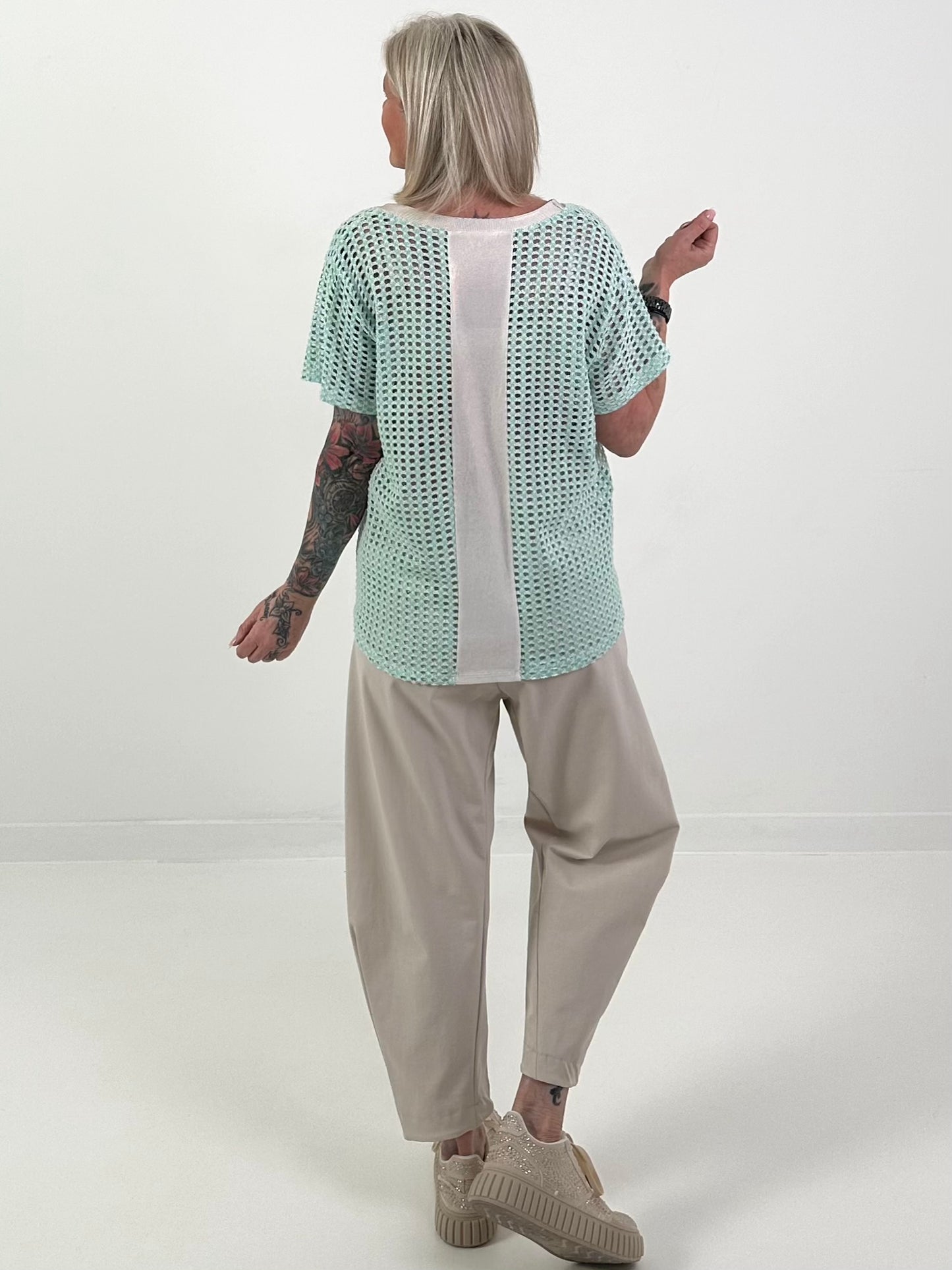 Häkelshirt mit V-Ausschnitt - mint