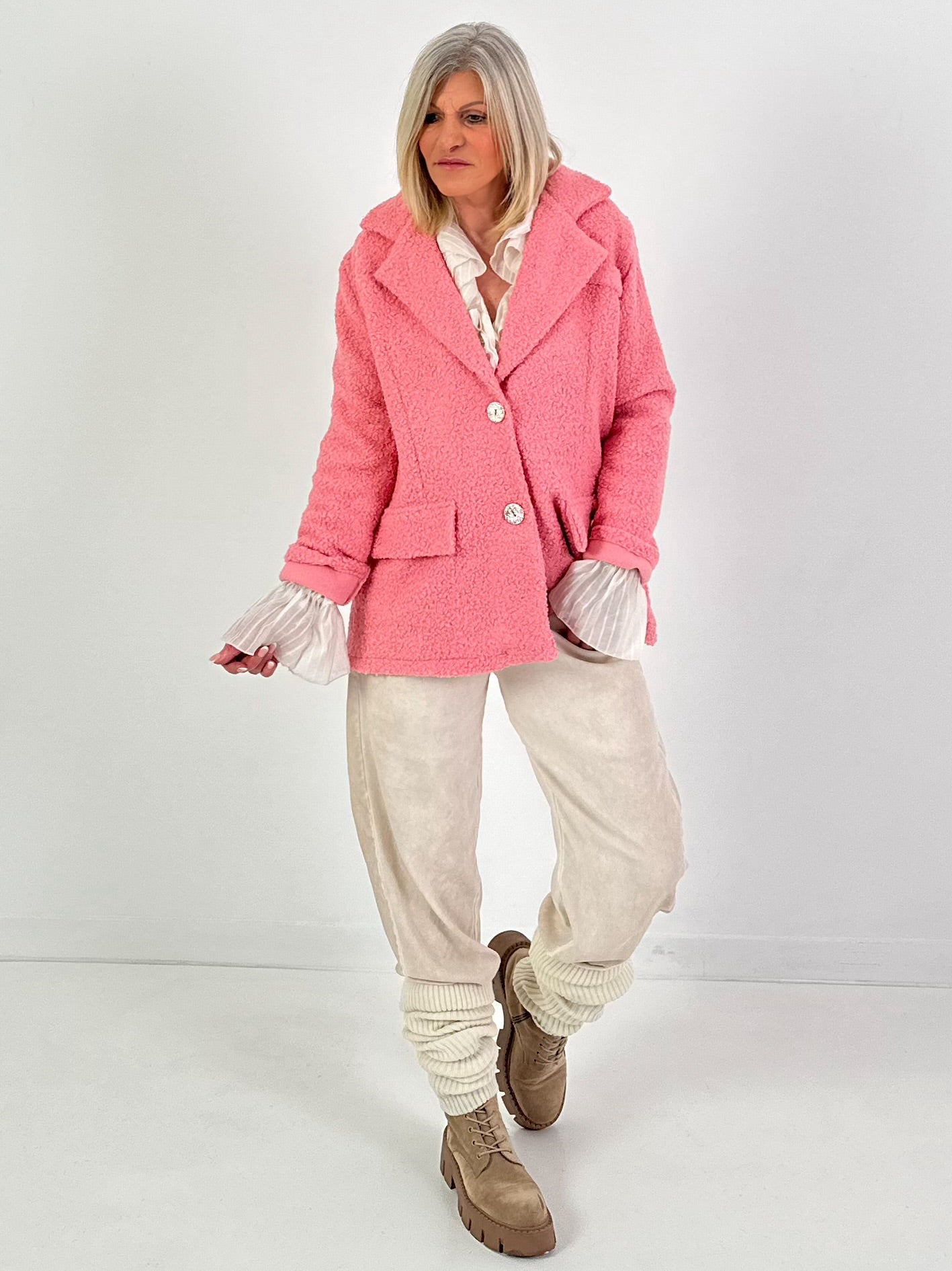 Bouclé Jacke - rosa