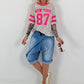 Pailletten T-shirt New York - zilver-roze
