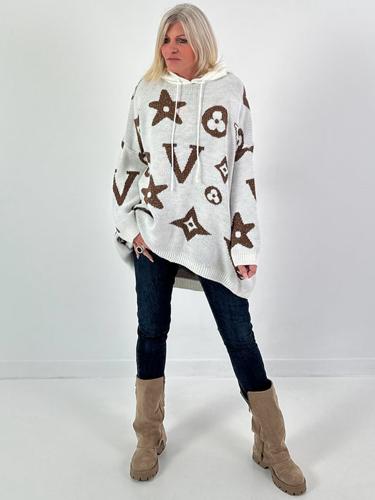 Hooded sweater, model "Cozy Beam" - ecru