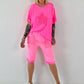 Sweat Short mit Häkelstern und  Nieten - neonpink