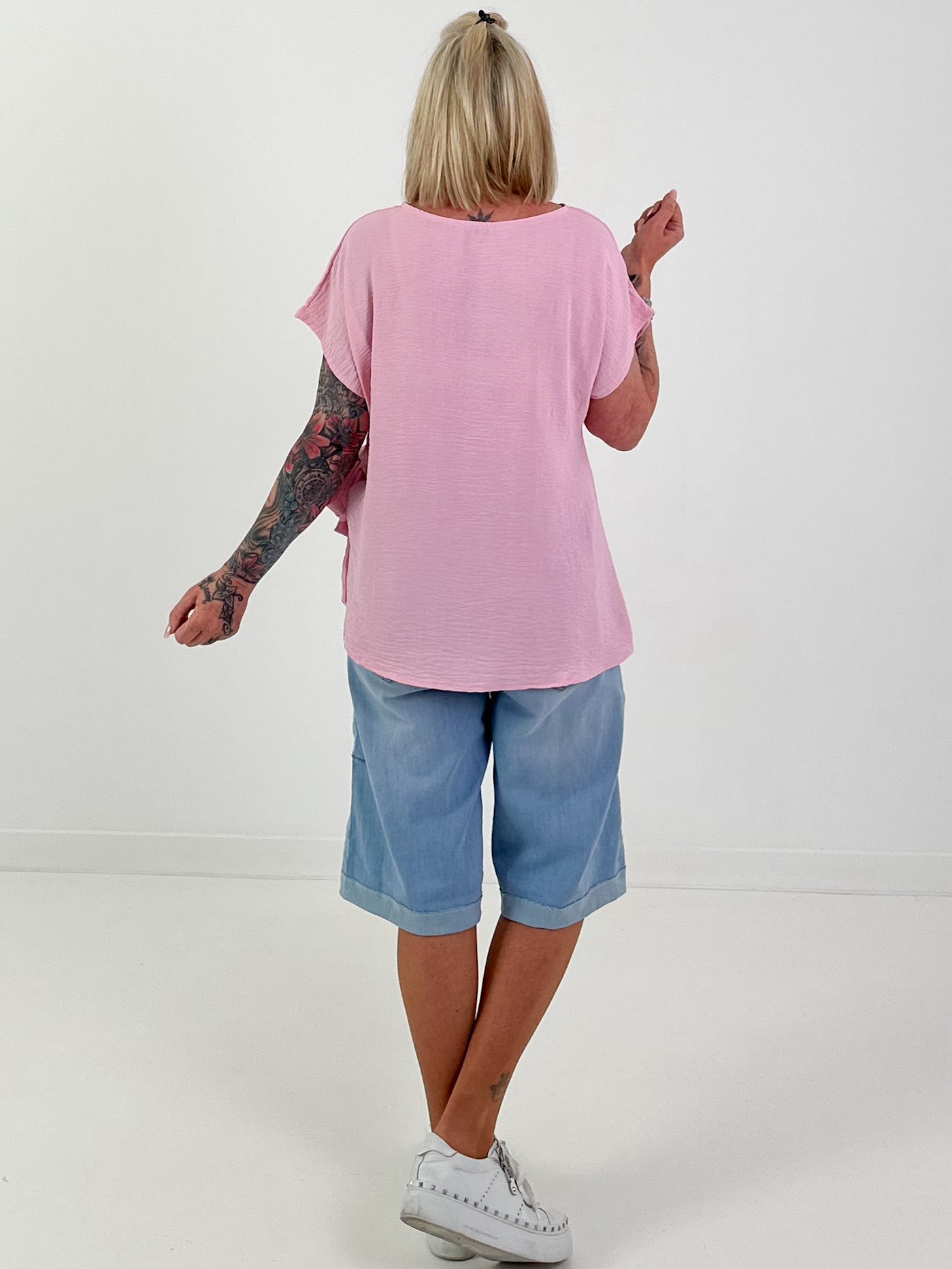 Blouse shirt with side tie knot - pink