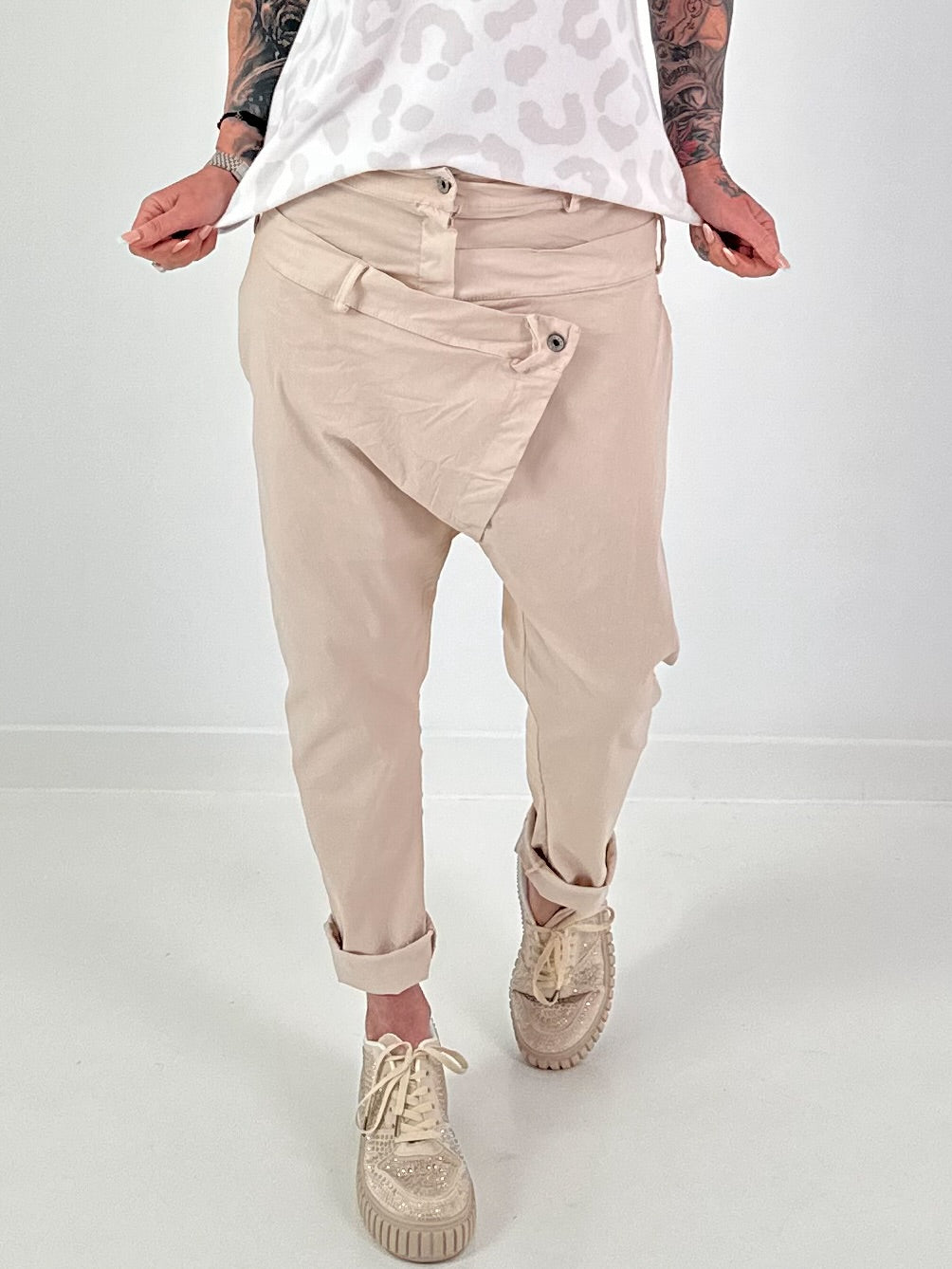 Baggy Hose mit Doppelbund - beige