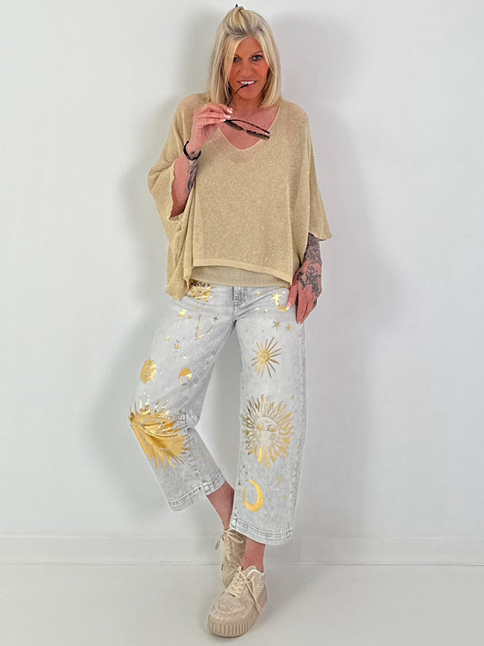 Knitted Lurex Jumper - beige
