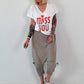T-shirt with embroidered pearl lettering - white