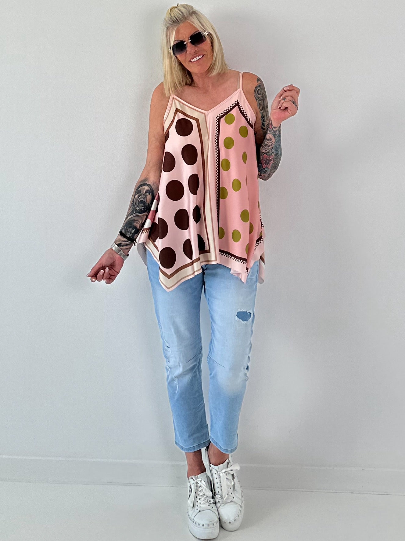 Luftiges Top mit Muster -  rosa - mehrfarbig