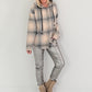 Checked shirt jacket with hood - beige-grey-multi-coloured