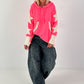 Lässiger Long Hoodie mit Daumenloch und trendigen Sternenelementen - neonpink