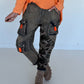 Baggy-Jeans in Used-Optik mit Camouflage-Applikationen - used-denim