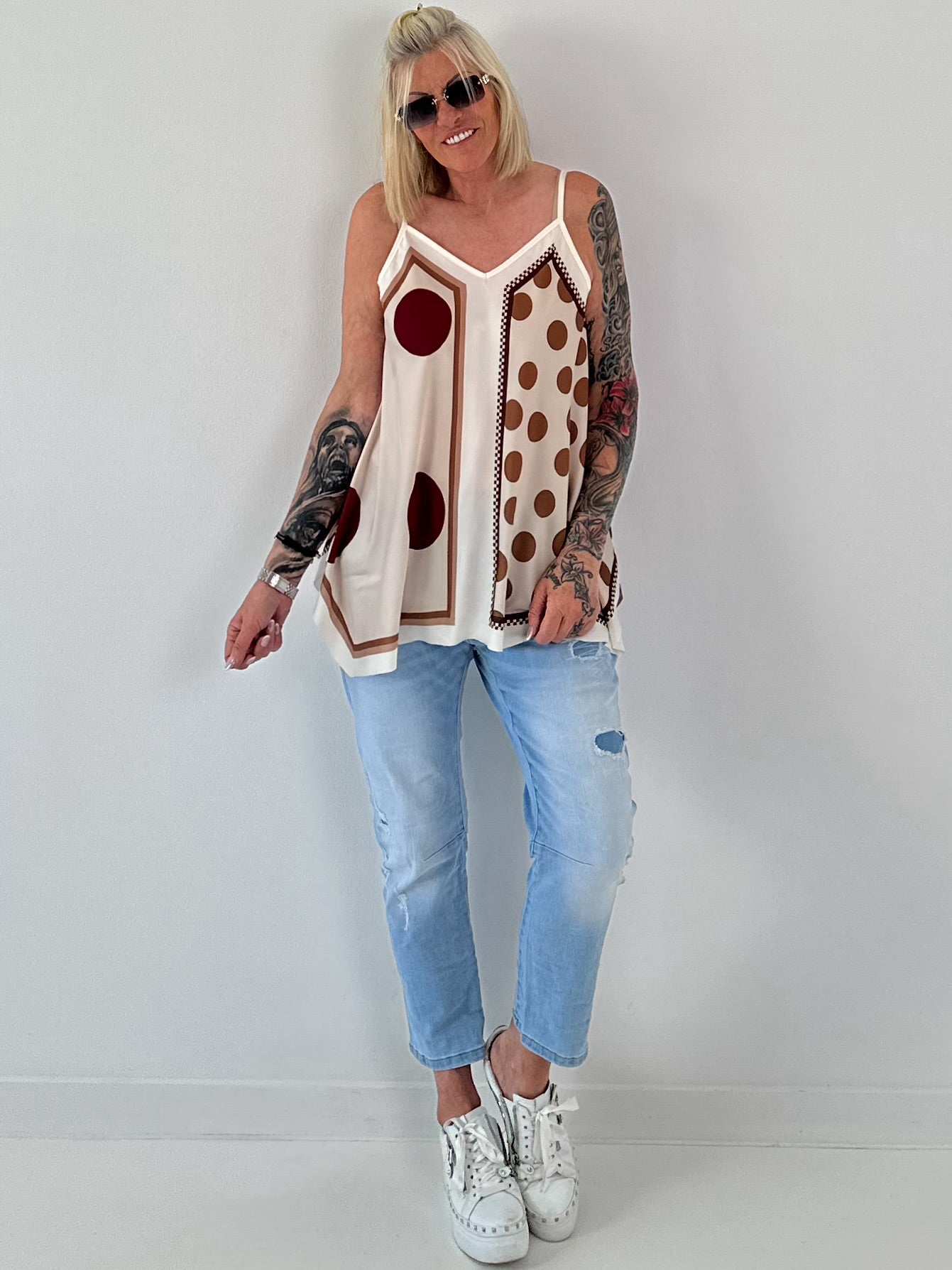 Flowy patterned top - beige - multi-colored