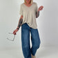 Ribbed Shirt with Fringe Details - beige