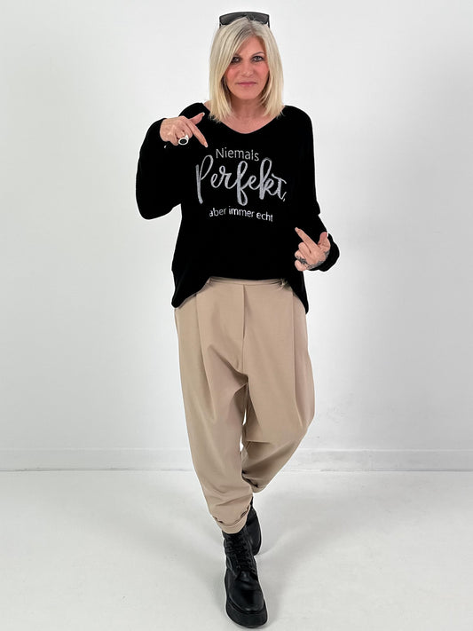 V-hals pullover model "Always Authentic" - zwart